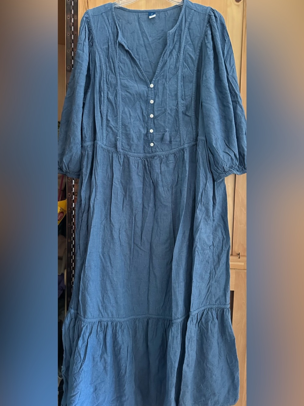 Blue Button-Front Maxi Dress